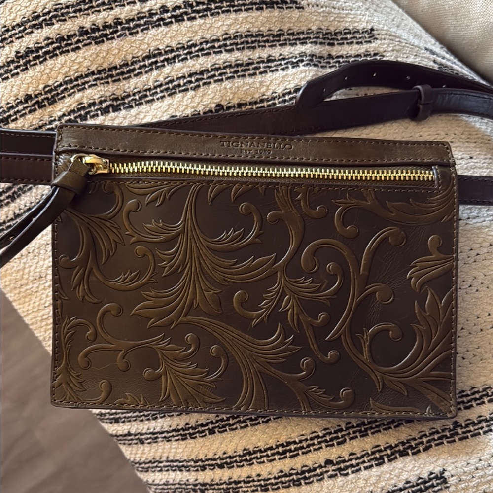 Brown Leather Crossbody Bag with Chain Design